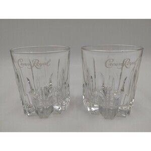 LOT Of 2—CROWN ROYAL Starburst White Cursive Logo Rocks Glasses ITALY Vintage